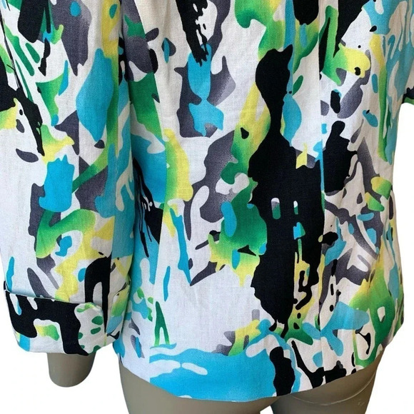 Cato Linen Blend 3/4 Sleeve Buttoned Blazer Fitted Jacket Size 14P Watercolor - Picture 10 of 16